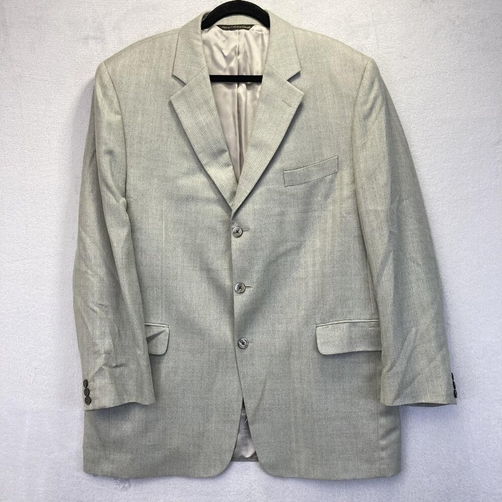 Jack Victor Silk Wool Blazer Jacket Mens 46L Green Gray‎ Herringbone Sport Coat